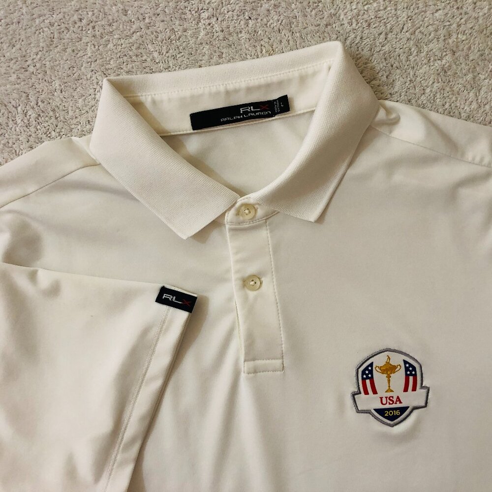 RLX Ralph Lauren 2016 Ryder Cup Golf Performance White Polo Shirt Men's Large